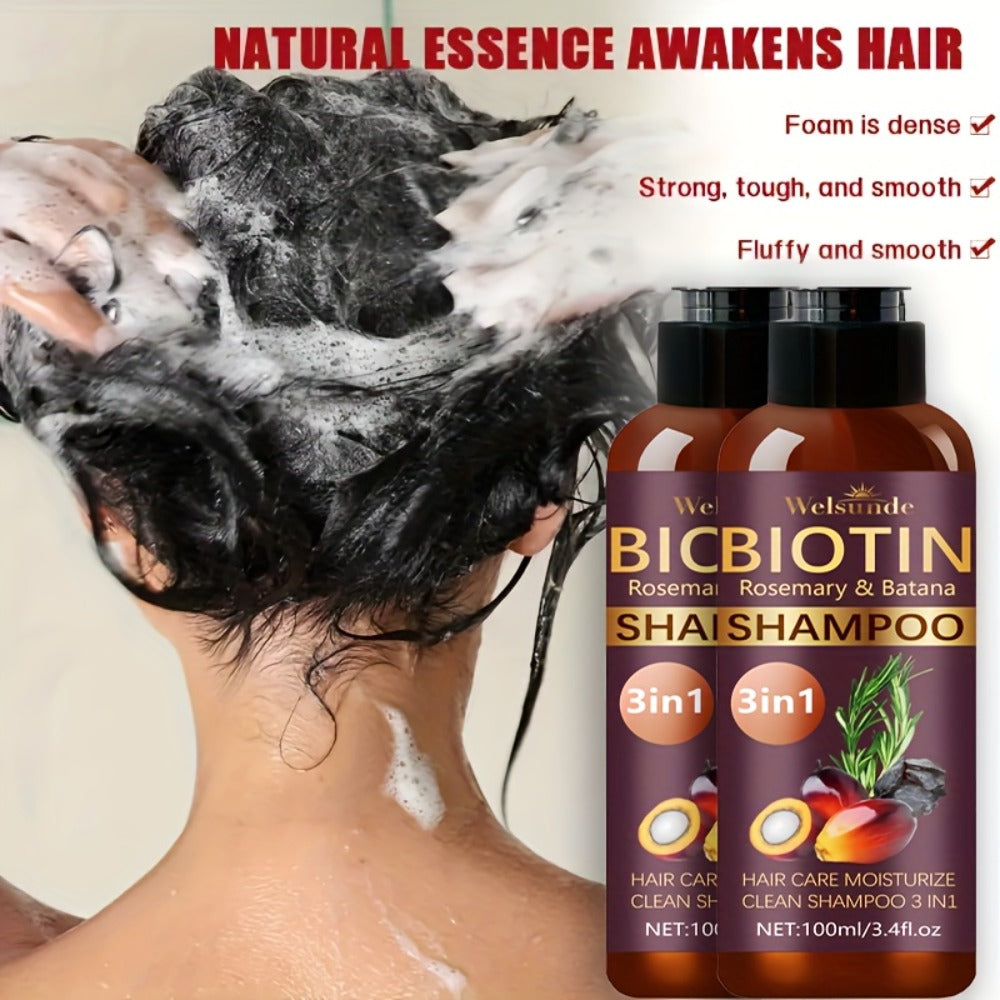Biotin & Batana Oil Shampoo 2-Pack with Rosemary Extract – 3-in-1 Deep Moisture, Scalp Revitalizer & Damaged Hair Repair, Mild Natural Cleansing Formula, 100ml x2 (3.4 fl oz) - product image 11