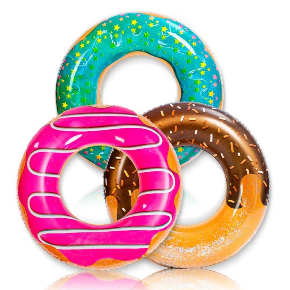 Glitter Donut Pool Float 3 Pack 32.5 Inch Inflatable Swim Ring Set | Strawberry Chocolate Mint Pool Tubes for Summer Pool Party, Birthday Decoration, Kids Teens & Adults