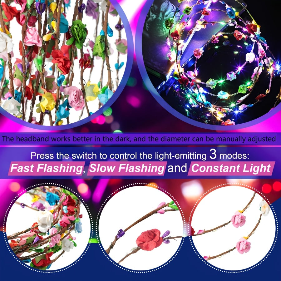 Light Up Flower Crown Headbands 36 Pack Bulk LED Fiber Optic Floral Tiara Glow Party Favors for Women Girls Wedding Birthday Halloween Mardi Gras Bachelorette Cosplay Festival Beac - product image 5