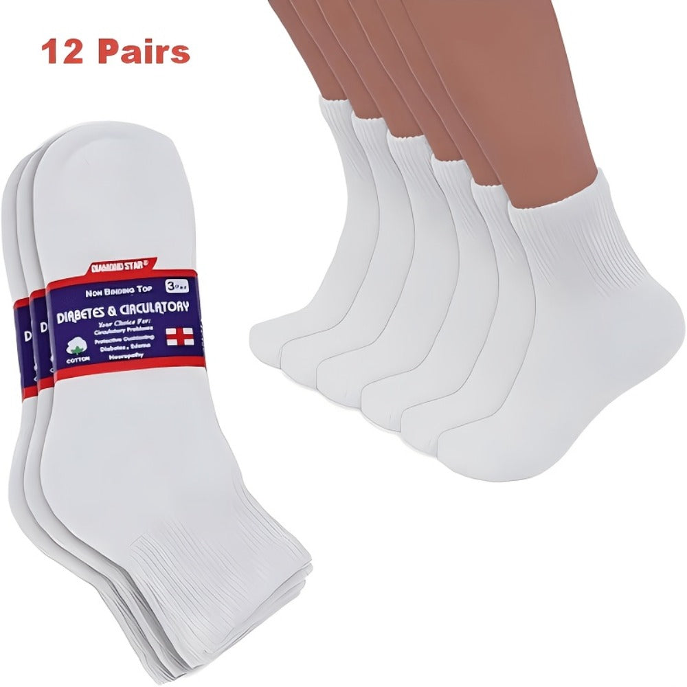 Diabetic Socks 12 Pairs Non Binding Low Cut Cushioned Seamless Loose Fit Ankle Socks for Men Women Edema Neuropathy Wide Toe Box White Black Brown Grey Khaki Navy - product image