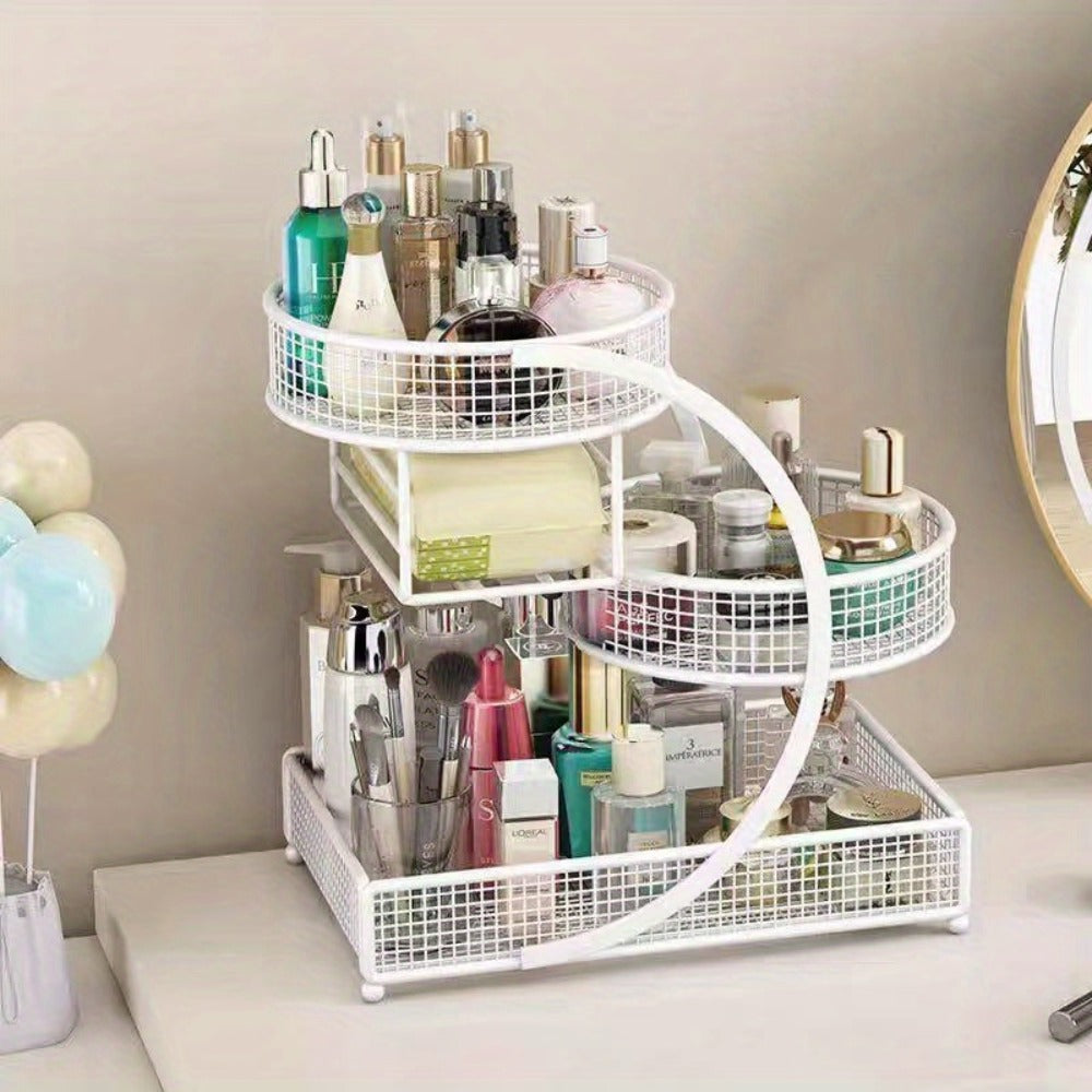 3-Tier Metal Cosmetic Organizer with Tissue Box Holder No-Installation Countertop Makeup Skincare Storage Rack for Bathroom Dresser Vanity Table Black White - product image 2