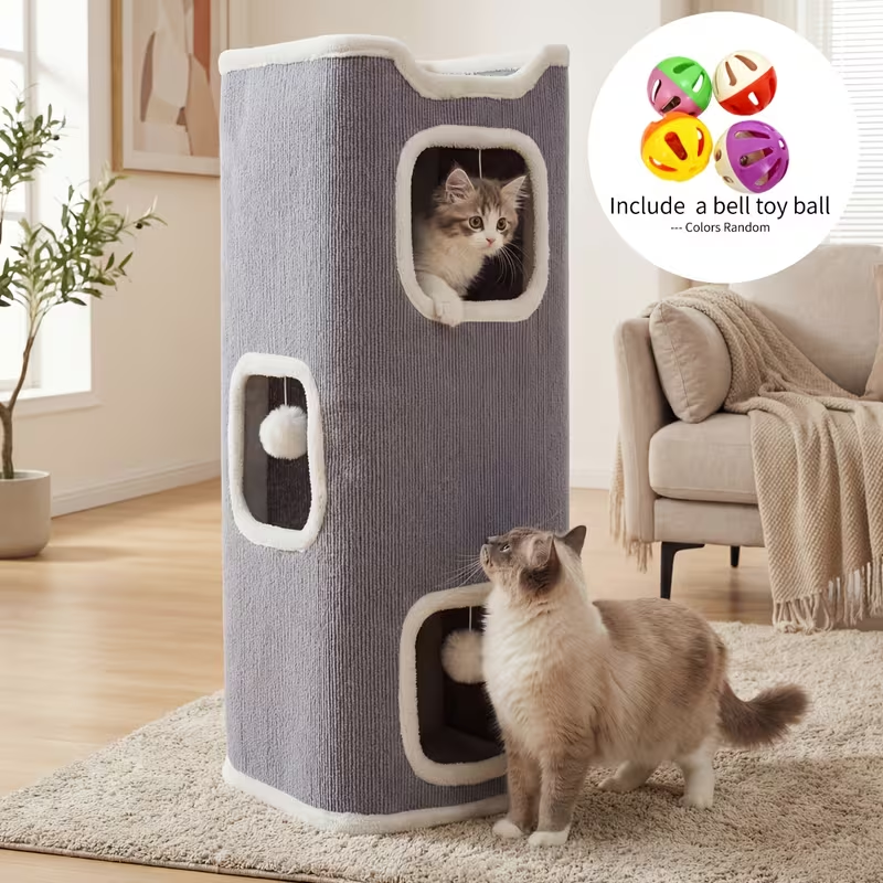 Cat Tree Tower Multi-Level Collapsible Cat Condo for Indoor Cats | Scratch-Resistant Carpet, Hanging Bell Ball, Cozy Top Bed, Sturdy Frame Cat House with - product image 9