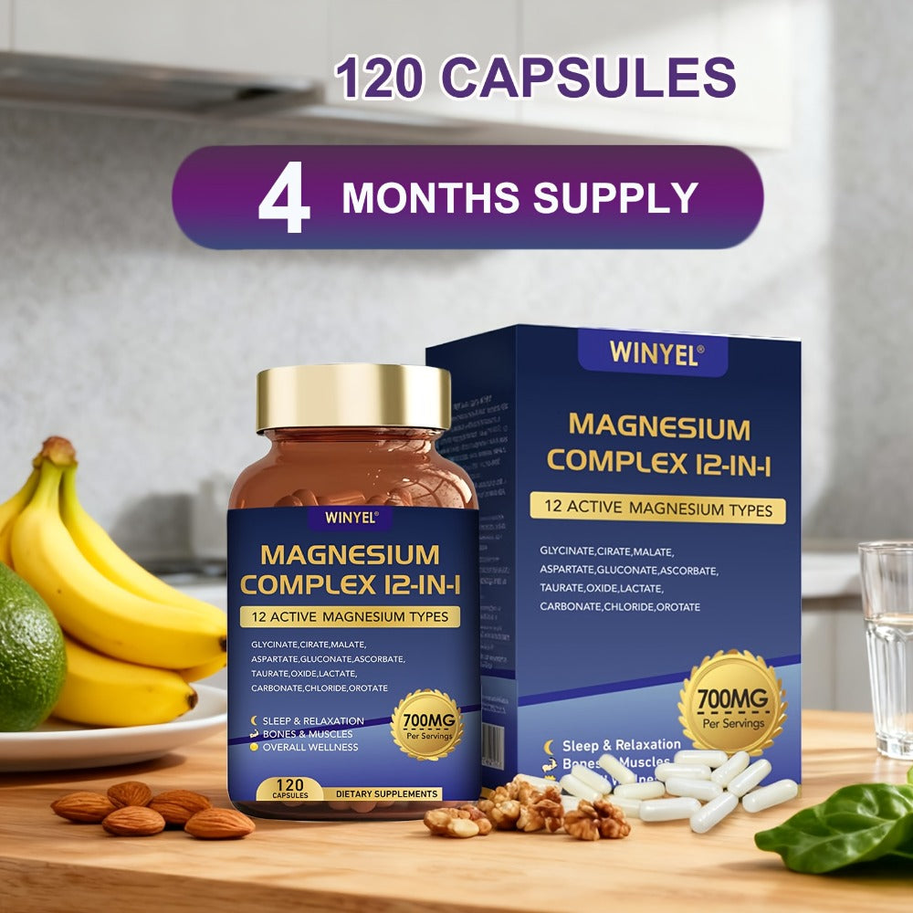 Magnesium Complex 700mg 12-in-1 120 Capsules with Glycinate, Citrate, Malate & Taurine for Sleep, Mood, Nerve, Heart & Muscle Function Support for Men & Women - product image 7