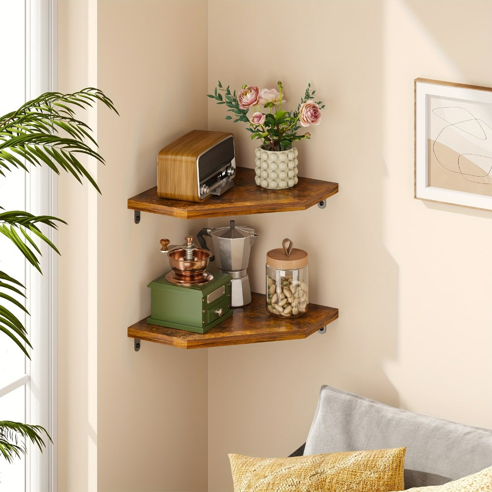 Floating Corner Wall Shelf 5-Sided Wall Mounted Storage Rack - Modern Display Unit for Bathroom, Kitchen, Bedroom & Living Room - Set of 2, 4 or 6 in Brown, Black or White - product image 9