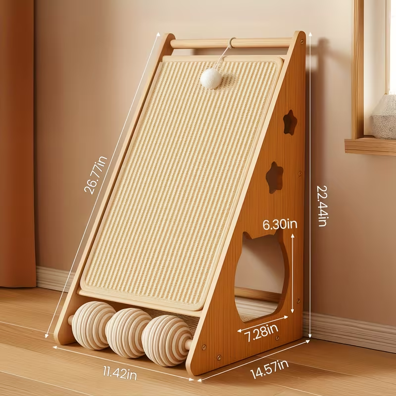 Cat Scratching Board 27 Inch Multi-Functional Sisal Scratcher with Teaser Balls | Wear-Resistant Cat Paw Pads, Furniture Protector, Easy Install Indoor Cat - product image 7