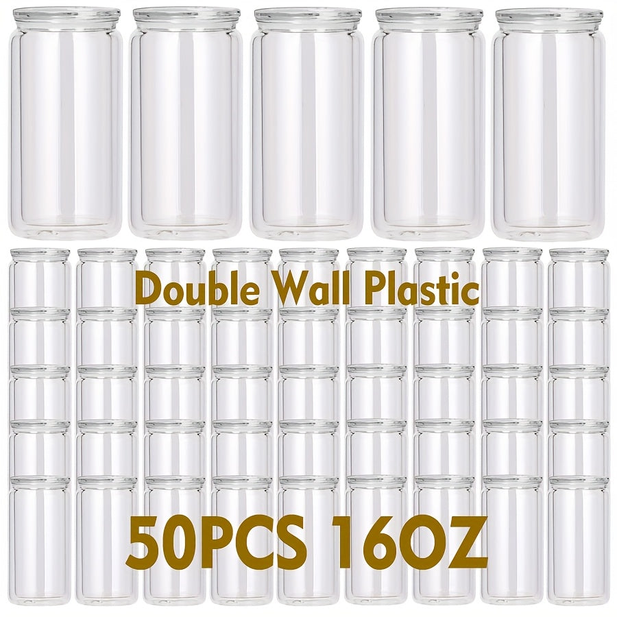 Clear Plastic Snow Globe Tumblers 16oz Double Wall Bulk Set 25 or 50 Cups Pre-Drilled Hole Colored Lid Straw for Iced Coffee Boba Soda Party DIY Customization - product image 3