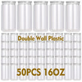 Clear Plastic Snow Globe Tumblers 16oz Double Wall Bulk Set 25 or 50 Cups Pre-Drilled Hole Colored Lid Straw for Iced Coffee Boba Soda Party DIY Customization - product image 3