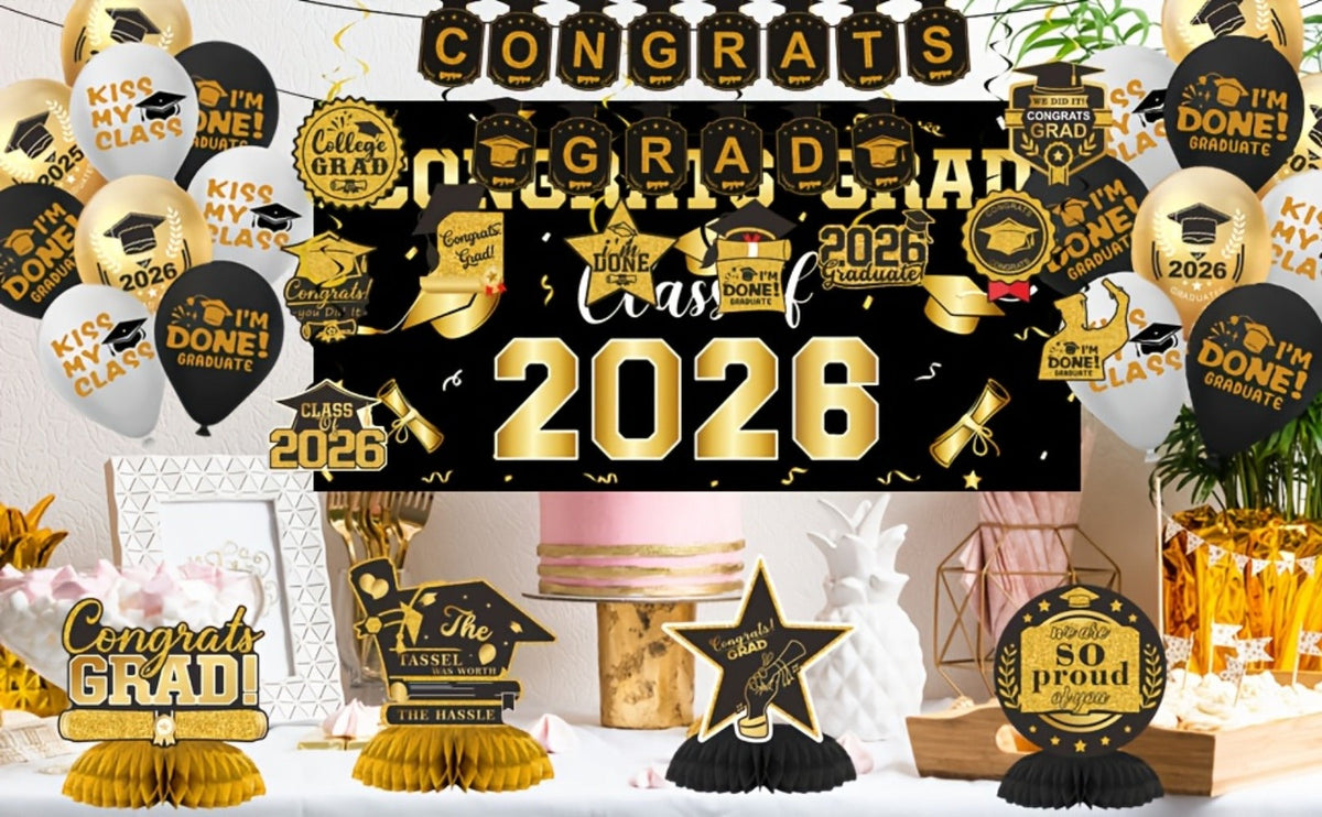 Complete Set with Backdrop Banner Hanging Swirls Balloons & Honeycomb Supplies, 6 Color Options Purple Maroon Blue Red Green Gold | Class of 2026 Graduation - product image 15