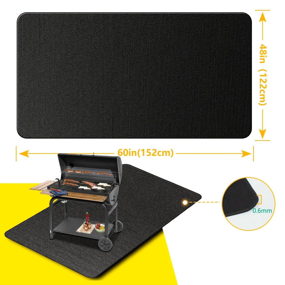 Grill Mat Fire Resistant BBQ Pad – Oversized Under Grill Mat 2000°F Heat Resistant, Waterproof Oil-Resistant Deck Protector for Outdoor Grilling, Fireplace & Fire Pit – 60x48, 72x3 - product image 17