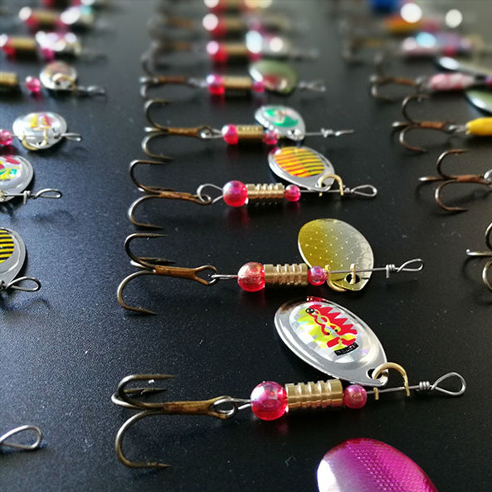 Spinning Sequin Fishing Lures Set 15pcs | Metal Reflective Spinnerbait for Freshwater & Saltwater