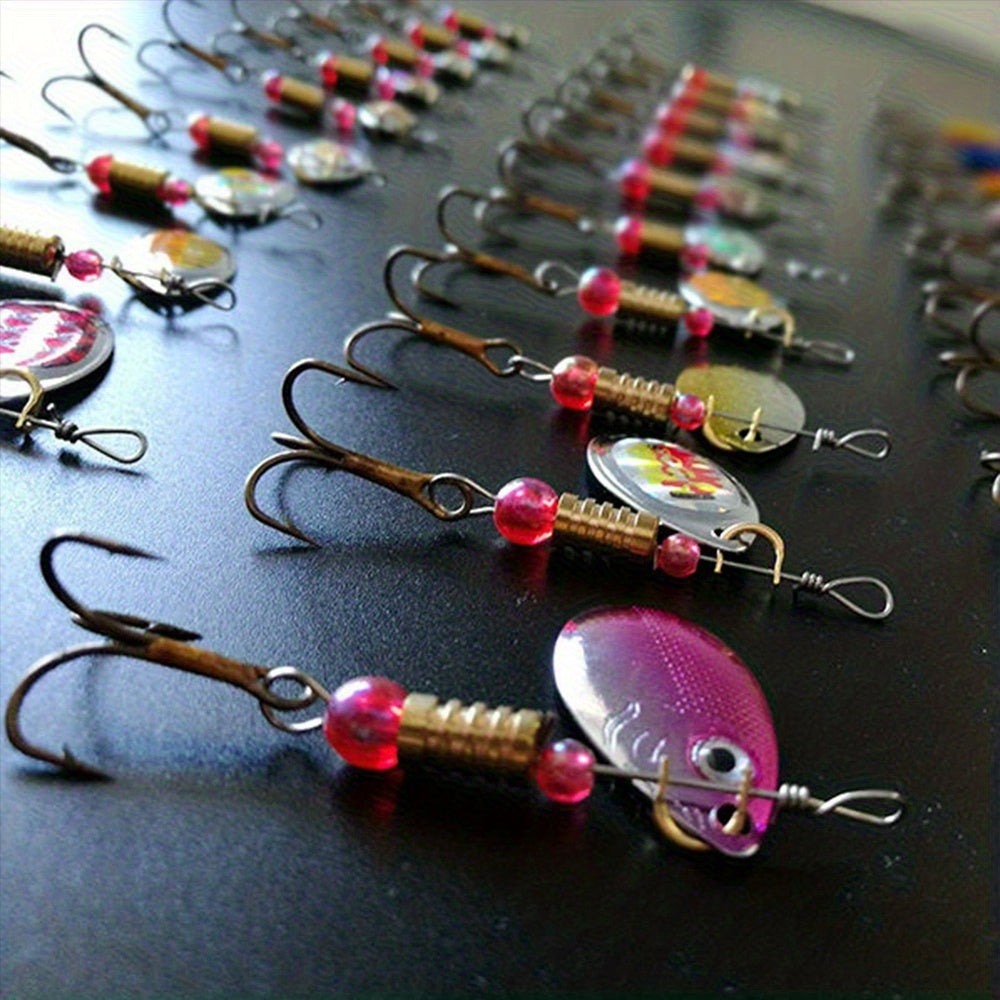 Spinning Sequin Fishing Lures Set 15pcs | Metal Reflective Spinnerbait for Freshwater & Saltwater
