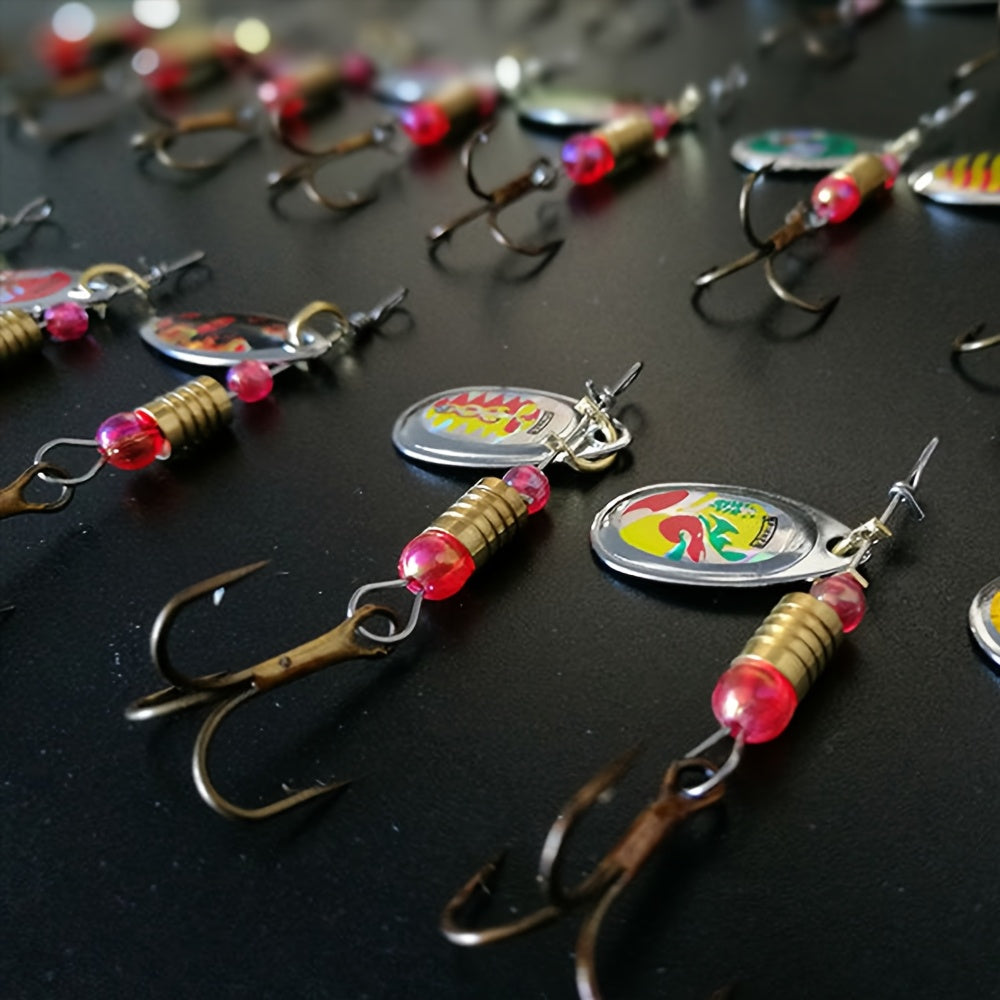 Spinning Sequin Fishing Lures Set 15pcs | Metal Reflective Spinnerbait for Freshwater & Saltwater