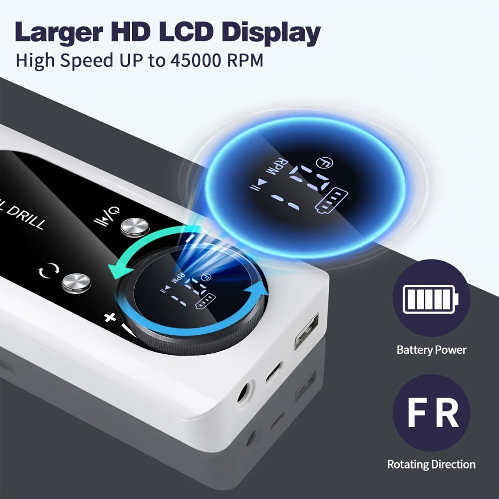 Low Noise Nail Drill Machine 45000RPM Rechargeable with LCD Display — Quiet Electric E-File for Gel Polish Acrylic Natural Nails, Professional Cordless Nail Sander for Home & Salon - product image 4