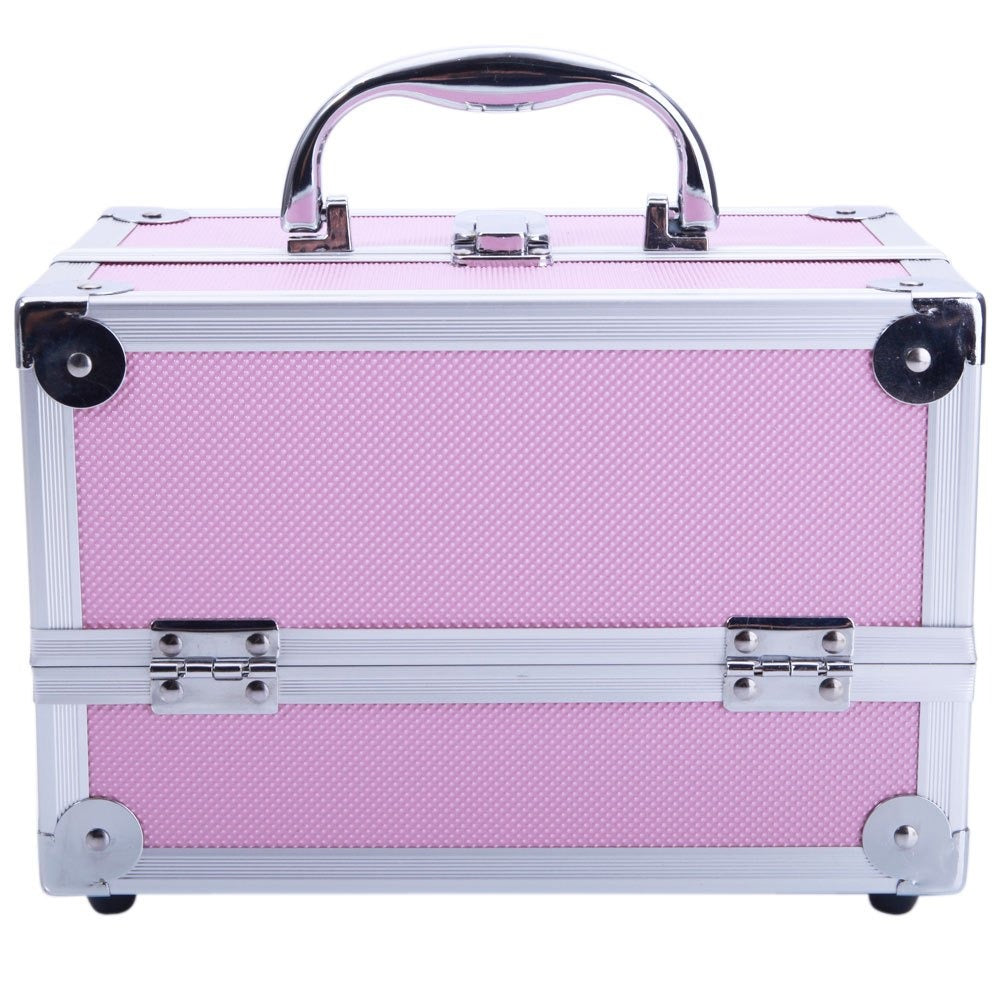 Aluminum Makeup Train Case with Wheels Large Capacity Lockable Cosmetic Trolley Organizer Adjustable Dividers Retractable Handle for Makeup Artists Salon Travel Black Silver Pink B - product image 30
