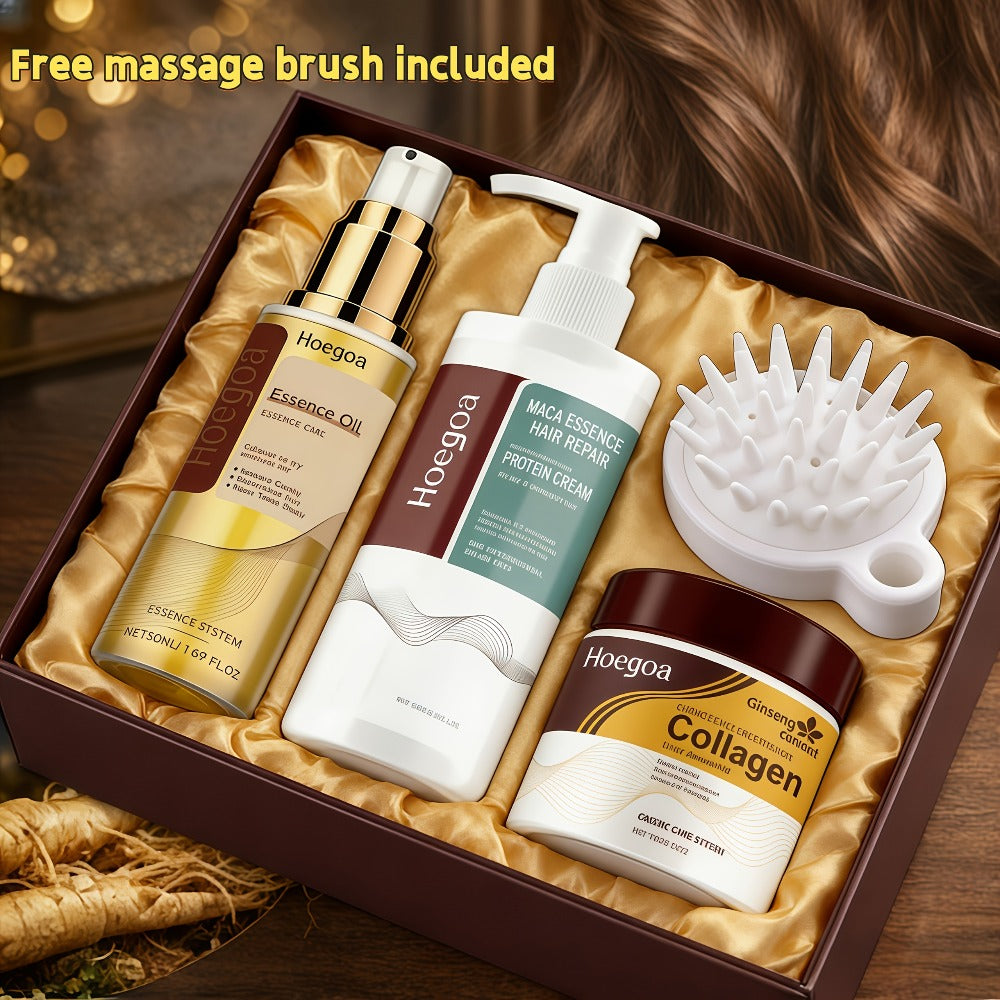 Collagen Hair Care Gift Set 3-Piece with Scalp Massage Brush - Hair Mask Keratin Conditioner Argan Rosemary Essential Oil Repairs Damaged Dry Hair Moisturizing Strengthening for Wo - product image
