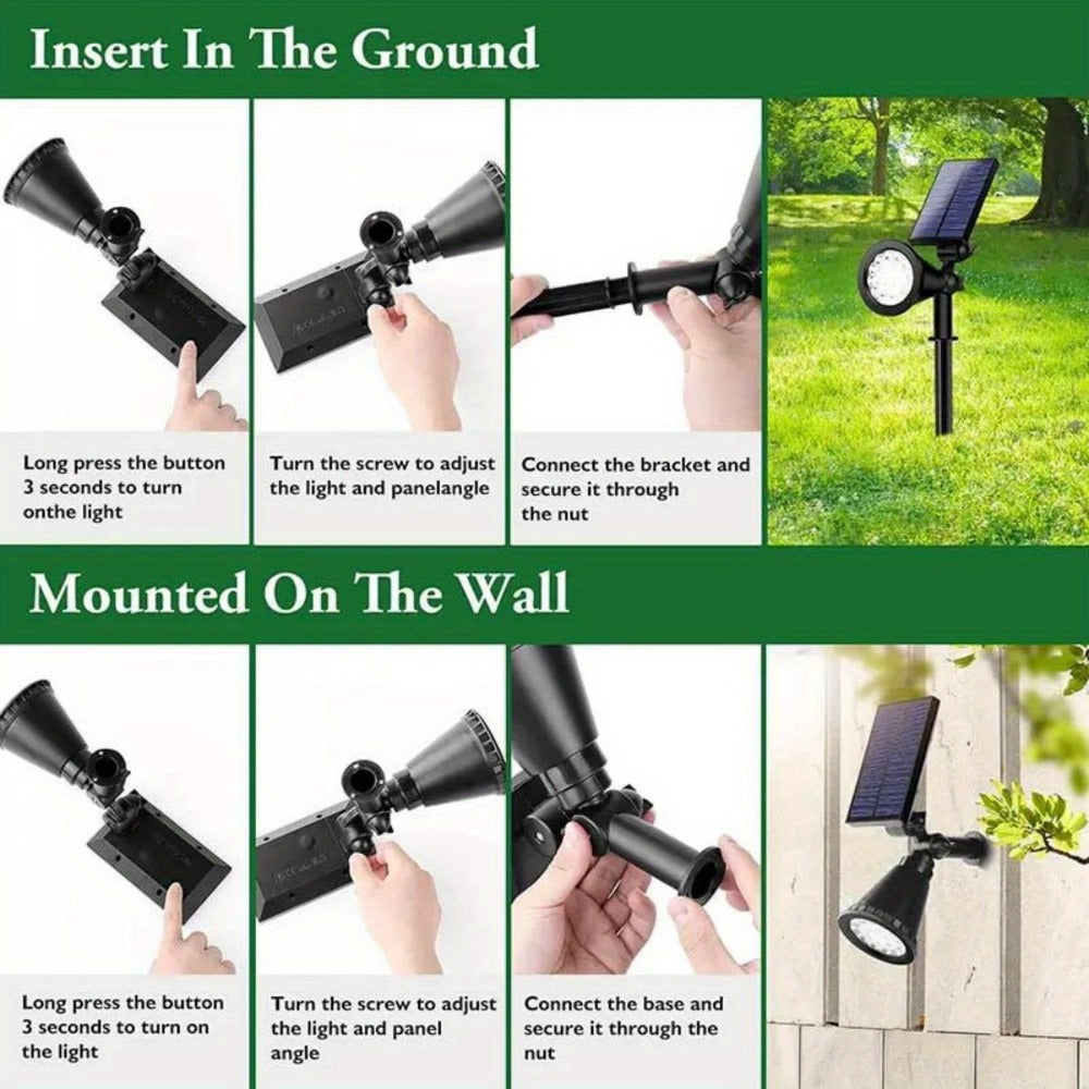 Solar Landscape Lights 2-in-1 Wall & Ground – Independent Adjustable Solar Panel Auto On/Off | 8 Color Modes Outdoor Solar Spotlight for Garden, Driveway, Sidewalk & Pool Area | IP - product image 6