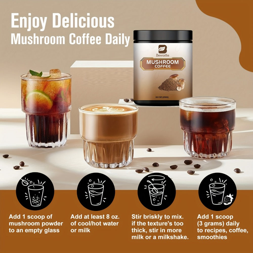 Mushroom Coffee Powder 500g with Reishi Cordyceps Lion's Mane Chaga & Turkey Tail — 5-in-1 Functional Instant Coffee for Focus Energy & Immune Support No Jitters Bold Smooth Flavou - product image 4