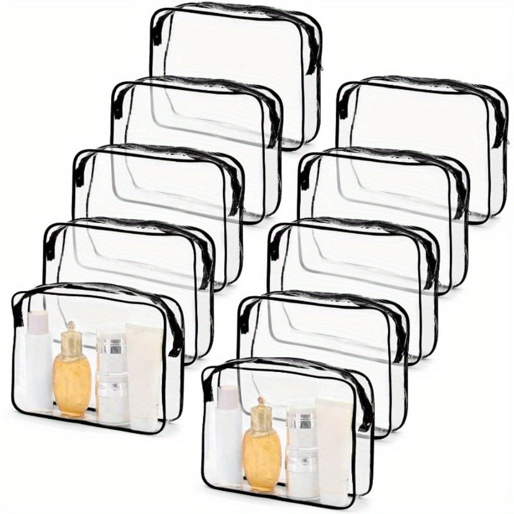 Clear PVC Makeup Bag Set 10 Pcs Transparent Waterproof Cosmetic Bags Reinforced Zipper TSA Approved Travel Toiletry Organizer See-Through Beauty Pouch Black - product image 5