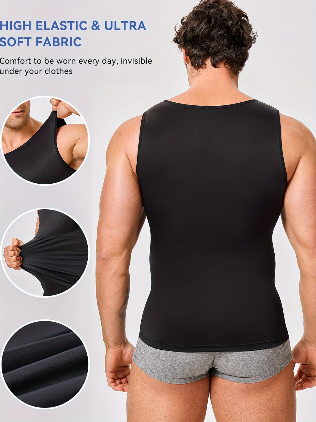 Men' Compression Shirt & Body Shaper Vest - High-Elastic Workout Tank Top with Abdominal Toning, Tight-Fit Shirt Suitable for Gym, Post-Surgery, Year-Round - product image