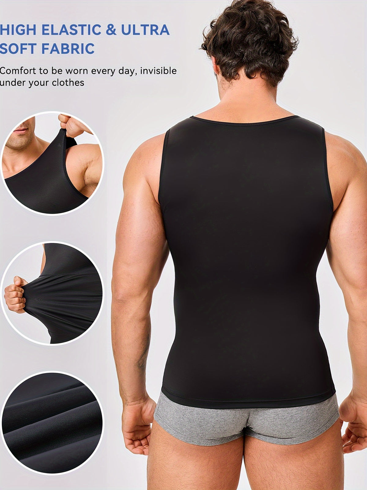 Men' Compression Shirt & Body Shaper Vest - High-Elastic Workout Tank Top with Abdominal Toning, Tight-Fit Shirt Suitable for Gym, Post-Surgery, Year-Round - product image