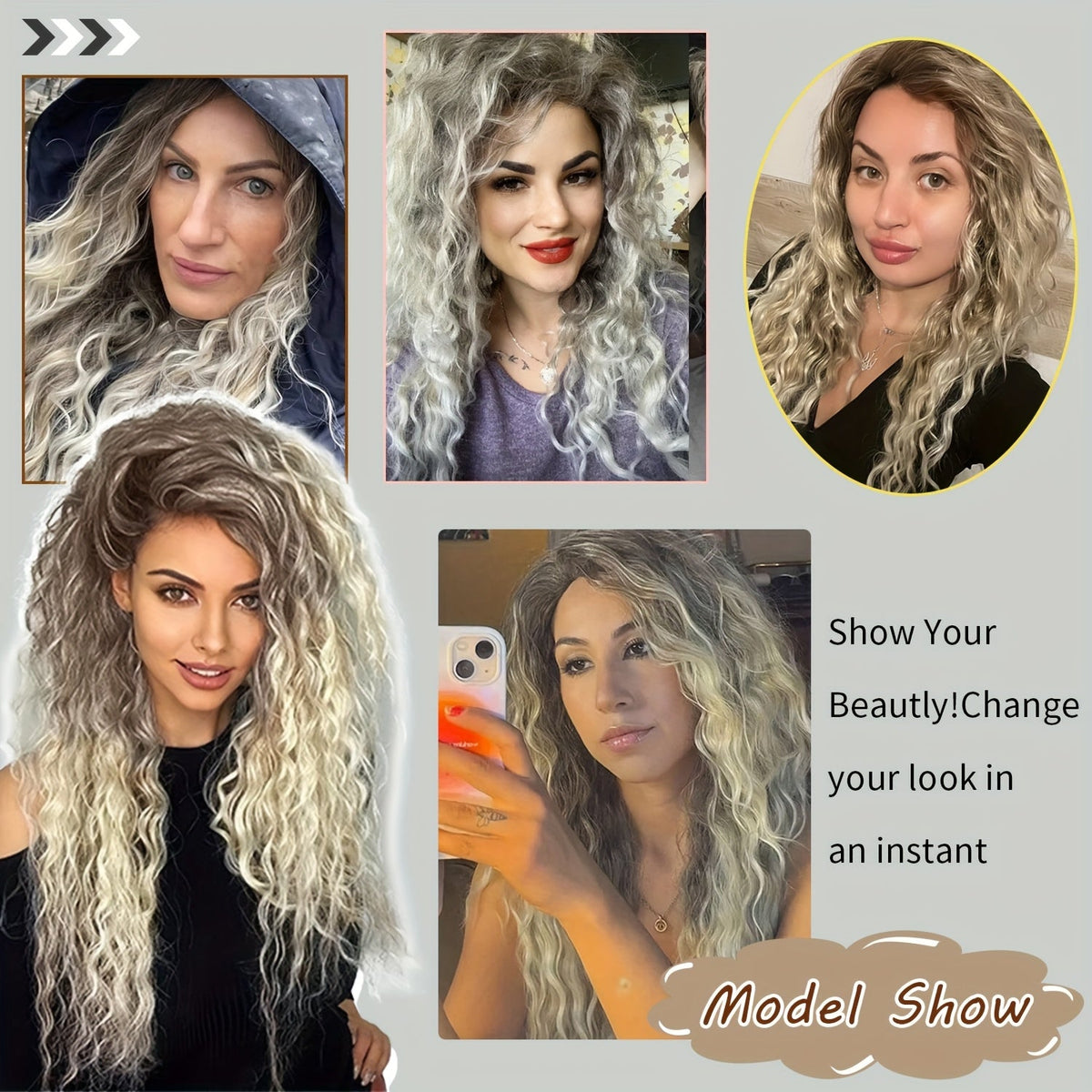 Ombre Dark Root Curly Wig Long Wavy 30 Inch Synthetic Middle Part Ash Blonde Brown Gradient Orange Voluminous Party Halloween Daily Wear Women - product image 13