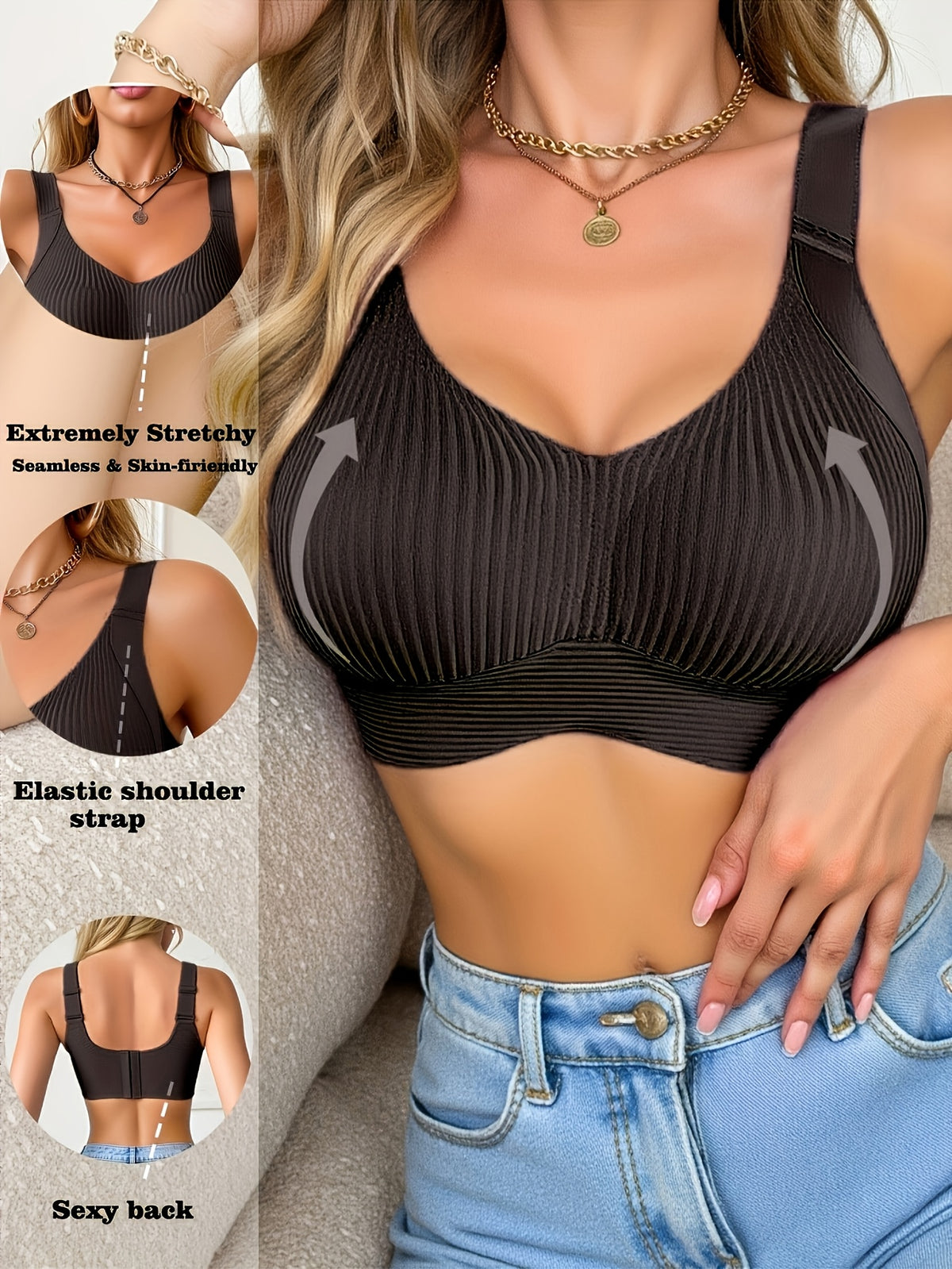 4pcs Women's Wireless Push Up Bralette - Wire-Free Back Smoothing Seamless Bras with Wide Adjustable Straps, Soft Breathable Non-Detachable Cups Suitable for - product image 8