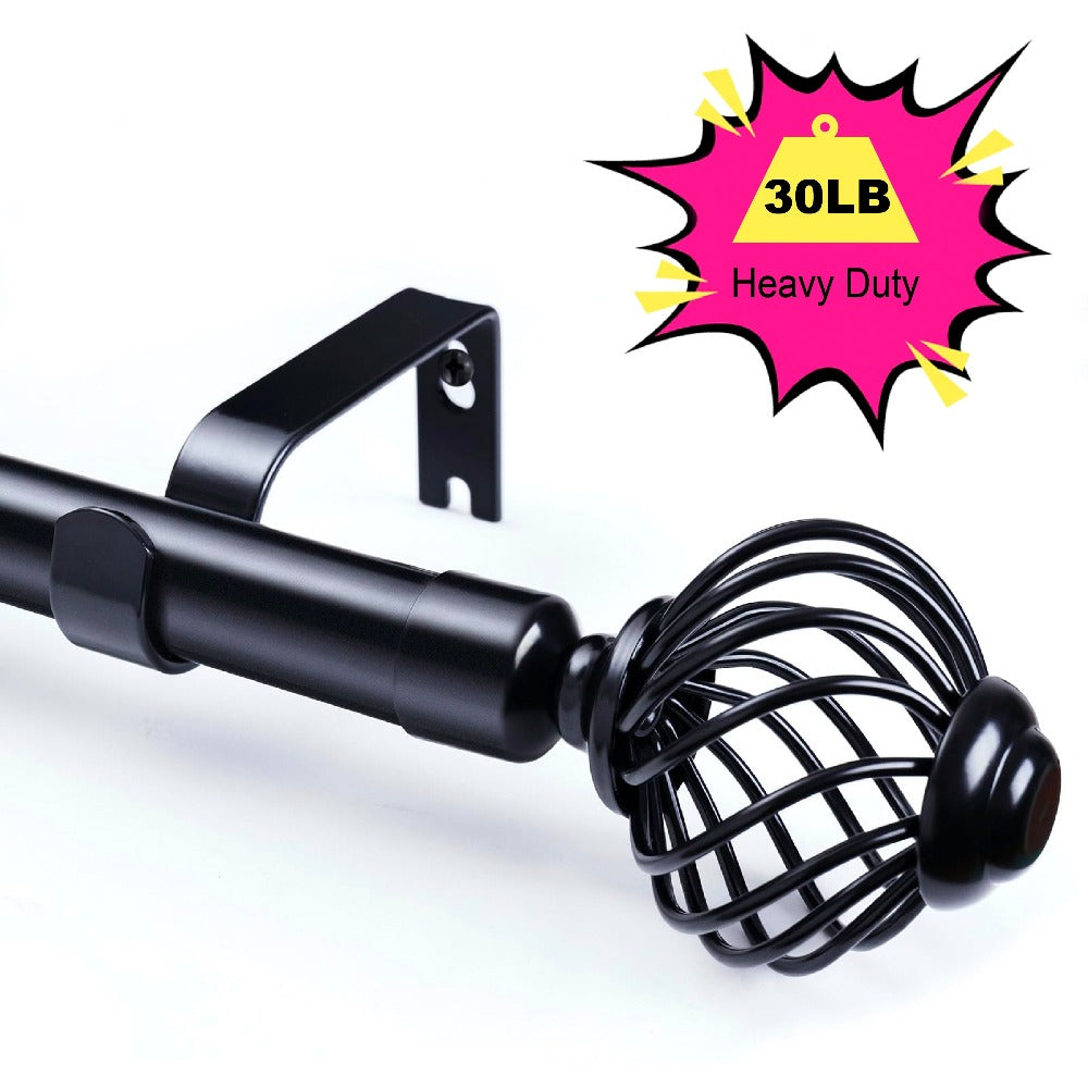 Black Adjustable Curtain Rod Heavy Duty Farmhouse Decorative Drapery Rod for Bedroom Living Room Kitchen Patio 4 Sizes Easy Install - product image