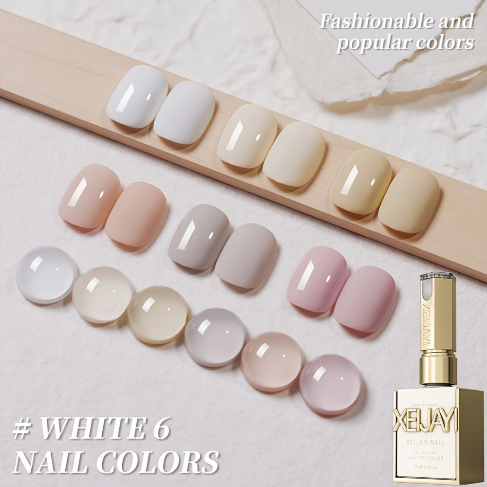 Gel Nail Polish Set 6 Colors White Shades Gentle White Collection - Milk Tea Cherry Blossom Pink Soak Off UV LED Long Lasting Spring Summer Nail Art Gel Polish for Women Salon Home - product image 3