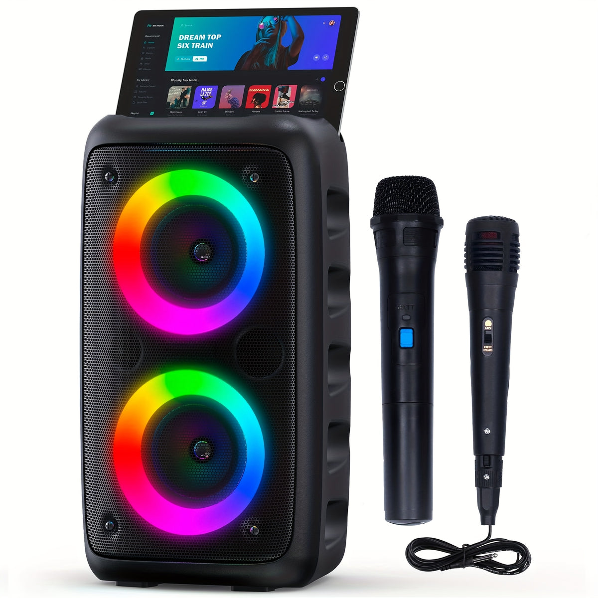 Bluetooth speaker, wireless speaker, karaoke machine with 1 wired microphone or 1 wired microphone+1 wireless microphone, adult portable speaker, PA system - product image 15