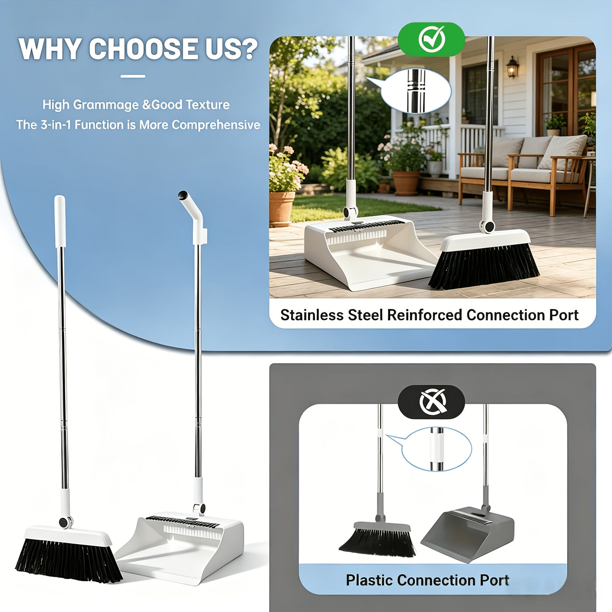 2-In-1|3-In-1|4-In-1 Household Broom with Dustpan Floor, Brush Set Foldable Broom with Dustpan Combo Set and Brush Household Cleaning Tool Set - product image 6