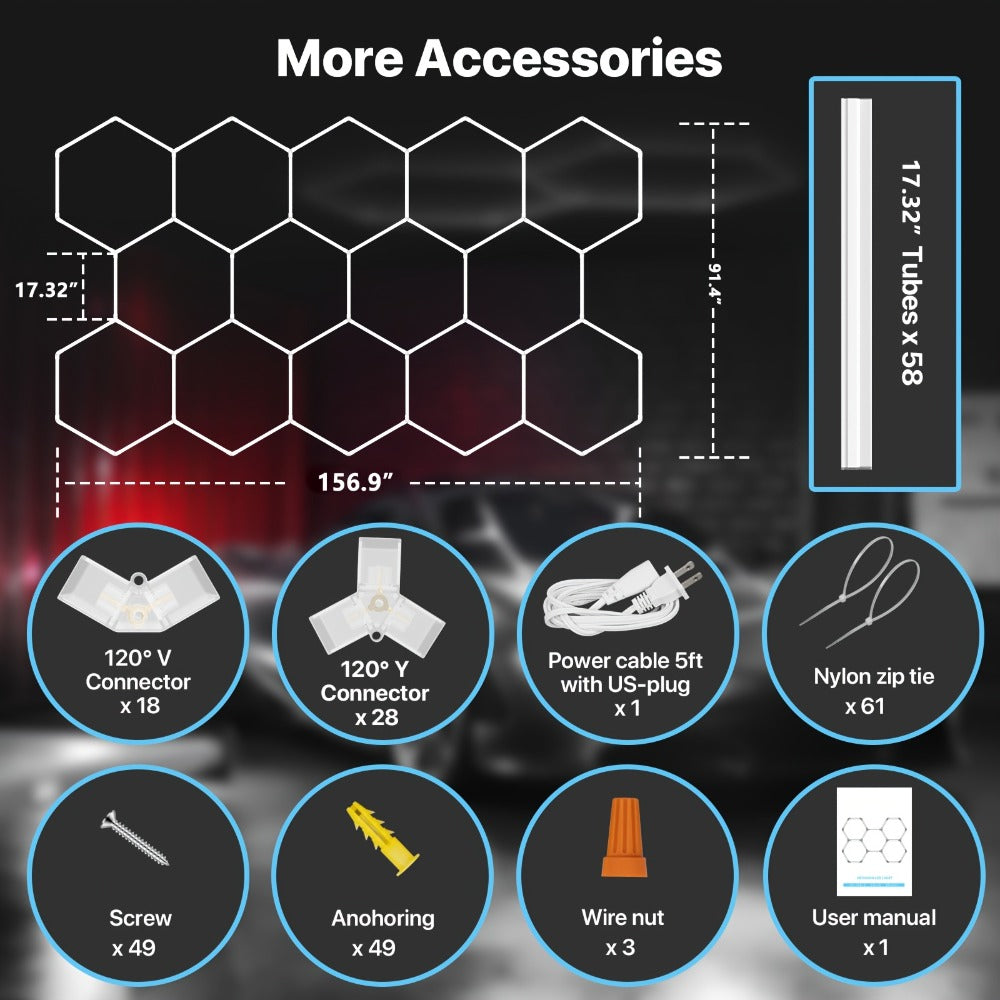 LED Hexagonal Garage Light 6500K – Super Bright Daylight White Shop Light 42W–620W for Auto Detailing, Warehouse, Workshop, Basement & Gym (1 to 32 Grids, Hex Frame Available) - product image 26