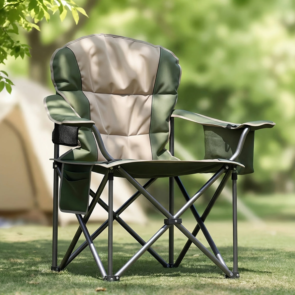 Heavy Duty Camping Folding Chair 500 LBS Capacity – 1 Pack or 2 Pack – Extra Large Outdoor Camp Chair with Organizer Bag, Cooler Bag, Cup Holder & Carry Bag for Lawn, Beach, Travel & Hiking