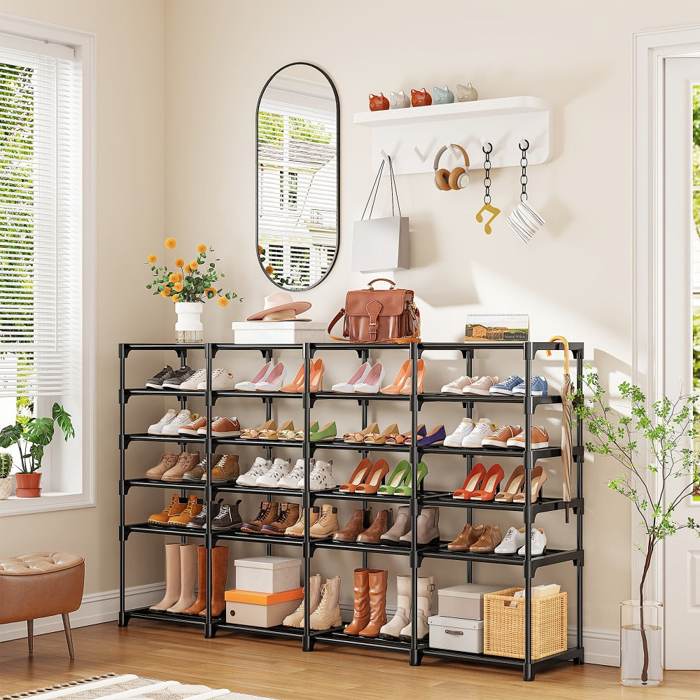 Large Metal Shoe Rack 4-Row 9-Tier Freestanding Shoe Organizer for Entryway Bedroom Hallway | 64-Pair Capacity Shoe Tower with Golden Tubes DIY Adjustable Shelves Space-Saving Vert - product image 6