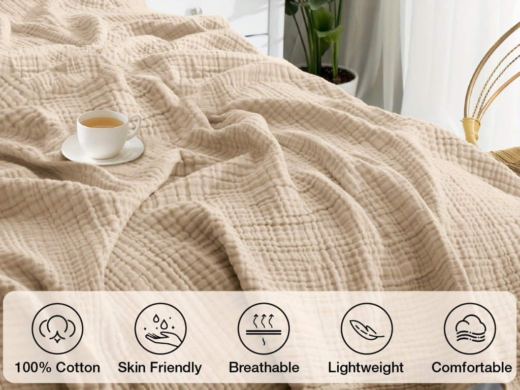 Muslin Blanket 100% Cotton 6-Layer – Breathable Soft Gauze Throw for Couch & Bed, All Season, Machine Washable, 13 Colors, 5 Sizes - product image 32