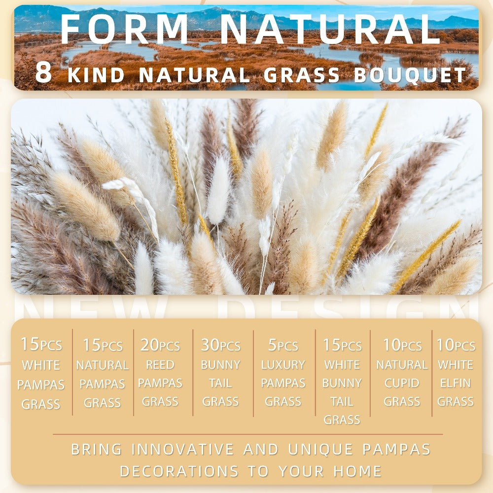 Natural Pampas Grass Decor Bouquet 105/120pcs Boho Dried Floral Arrangement - Centerpiece Table Decor for Wedding Living Room Rustic Boho Home Decoration Vase Filler - product image 3