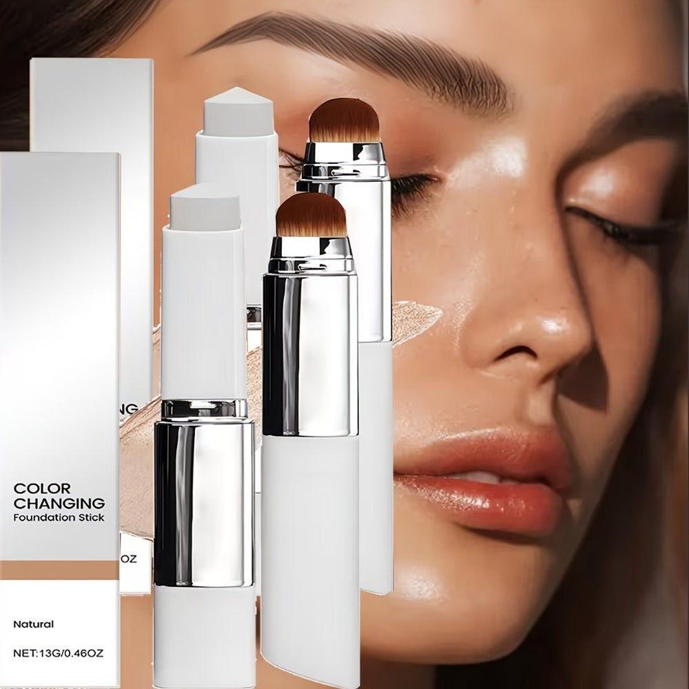 Skin Tone Adapting Color-Changing Foundation Stick 2-Piece with Built-In Brush & Puff — Lightweight Matte Finish Sheer to Buildable Coverage Everyday Makeup for Women Ivory White N - product image