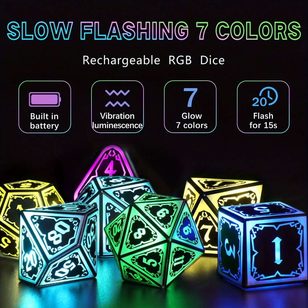 Illuminated Polyhedral Dice with Type-C Charging Case for D&D RPG Tabletop Games, Astral Shard Black, Glow in Dark Gift for Gamers – RGB LED DND Dice Set - product image 4