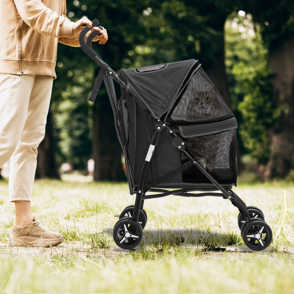Pet Dog Cat Stroller with 4 Wheels | Foldable Jogger Pet Stroller for Small Medium Dogs & Cats up to 33 lbs, Breathable Mesh Windows, 360° Swivel Wheels, Cup - product image 3