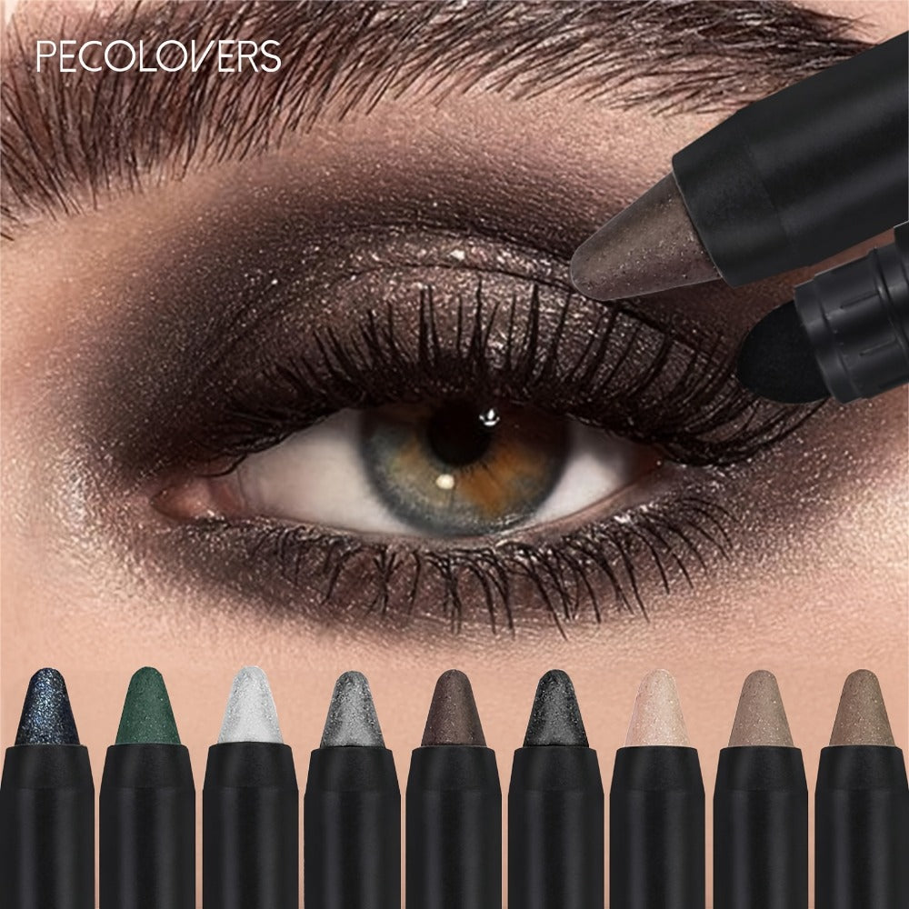 Metallic Eyeshadow Stick Set 9pcs Waterproof Long-Lasting Eye Makeup Kit — Shimmer Crayon Eye Brightener Highlighter & Eyeliner Pen with Brush, Women Beauty Gift - product image