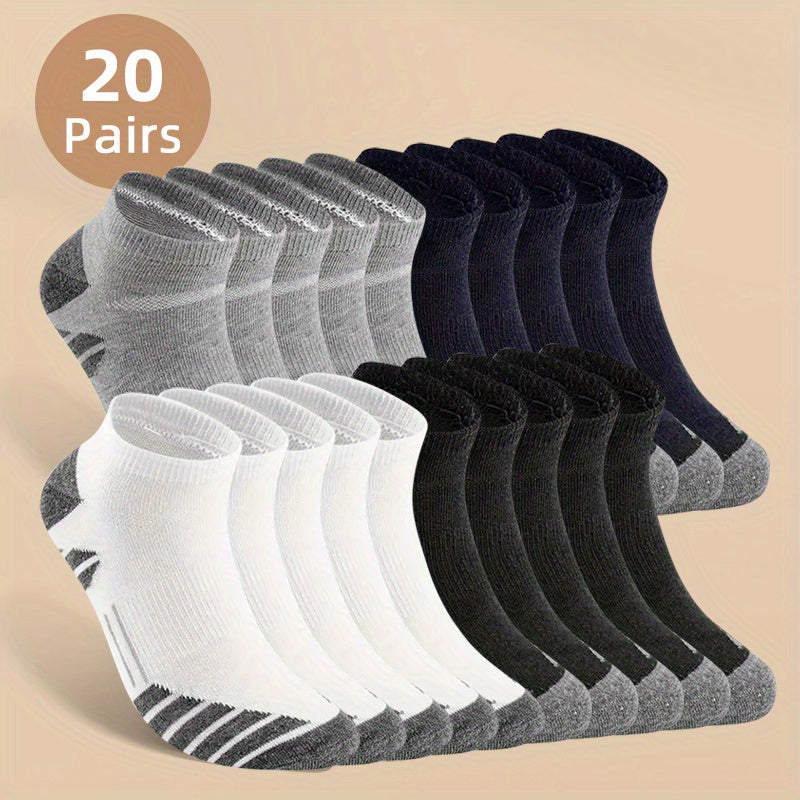 20 Pairs Of Men's Anti Odor & Sweat Absorption Low Cut Socks, Comfy & Breathable Socks, for Daily & Outdoor Wearing, All Seasons Wearing - product image