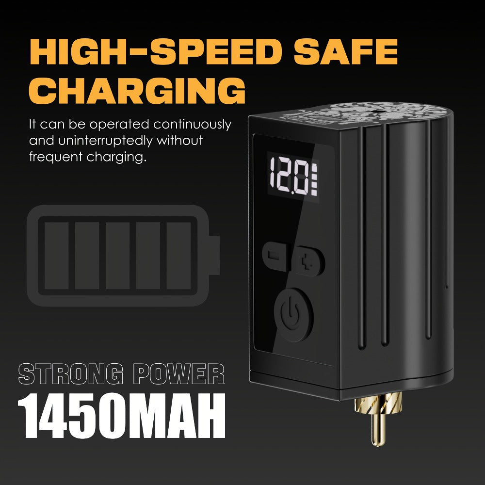 Wireless Tattoo Battery Power Supply 1450mAh Neebol WX-1 Plus — RCA LED Display, 12V Boost Mode, 6-Hour Runtime, USB-C Charging, for Rotary Machines & PMU Pens - product image 2