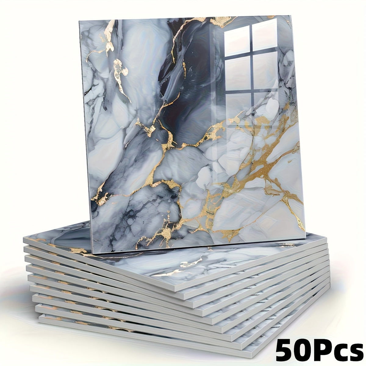 Peel and Stick Wall Tile Stickers Marble Pattern Self-Adhesive Waterproof Glossy Wallpaper 50/100Pcs for Kitchen Bathroom Living Room Home Decor - product image 27