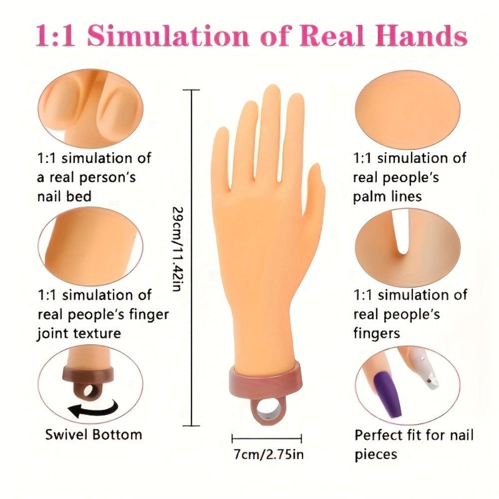 Silicone Nail Practice Hand Model with Desktop Stand - Flexible Realistic Fake Hand for Nail Art Training, Beginner Practice Glove Set for Nail Tech Students Home Salon - product image 2
