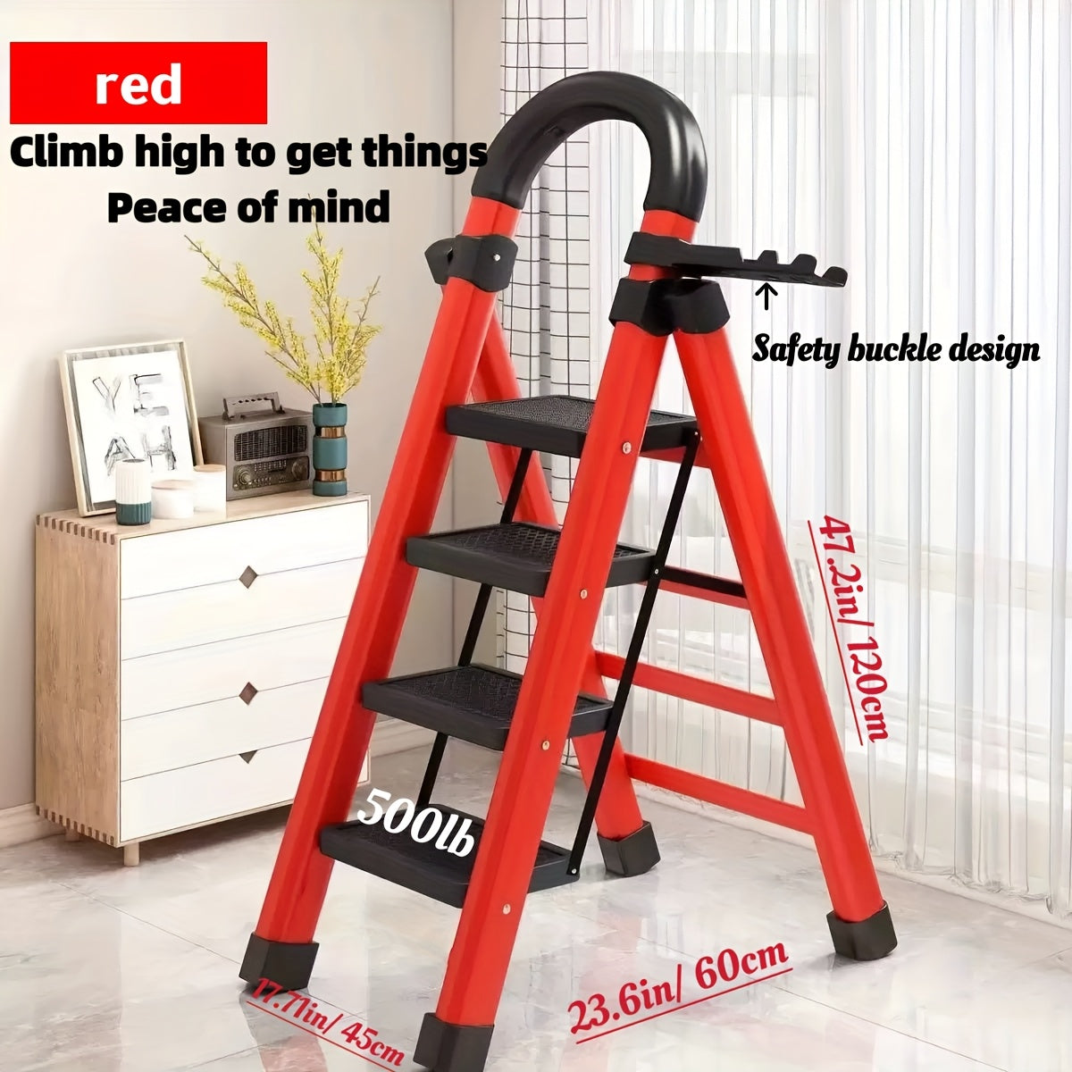 1pc Heavy-Duty 2/3/4/5-Step Portable Folding Ladder, 500 Lbs Load Capacity, Durable Plastic Material with Non-Slip Steps, Lightweight and Portable, Suitable - product image 6