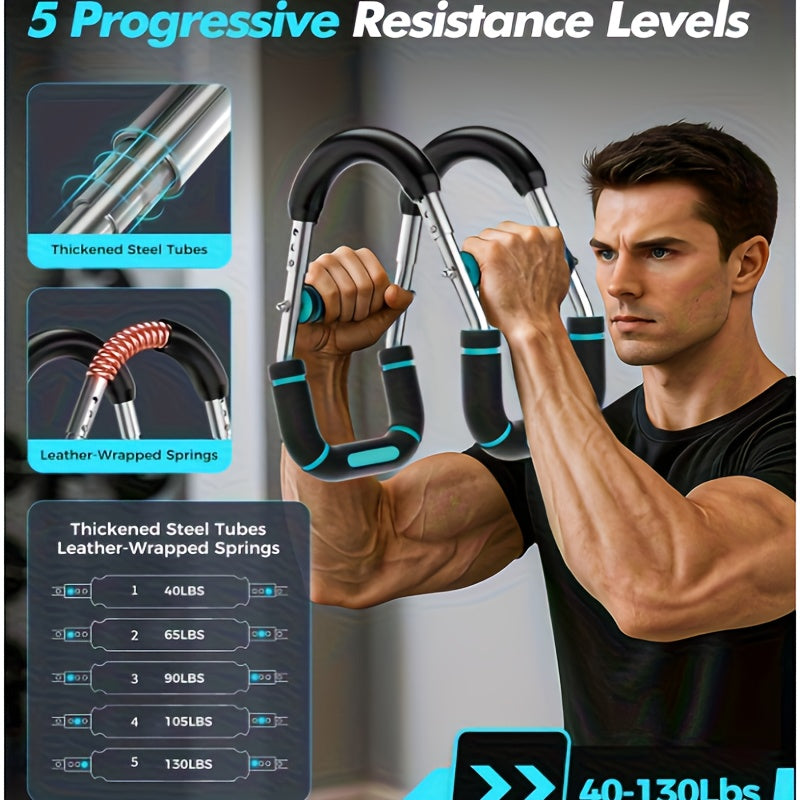 Chest Expander Spring Trainer | U-Shaped Adjustable Arm & Chest Muscle Strength Builder, 60 | 100 LB Resistance, 2-Level Detachable Design with Comfortable Grip | Carry-along Home Gym Triceps & Chest Workout Equipment
