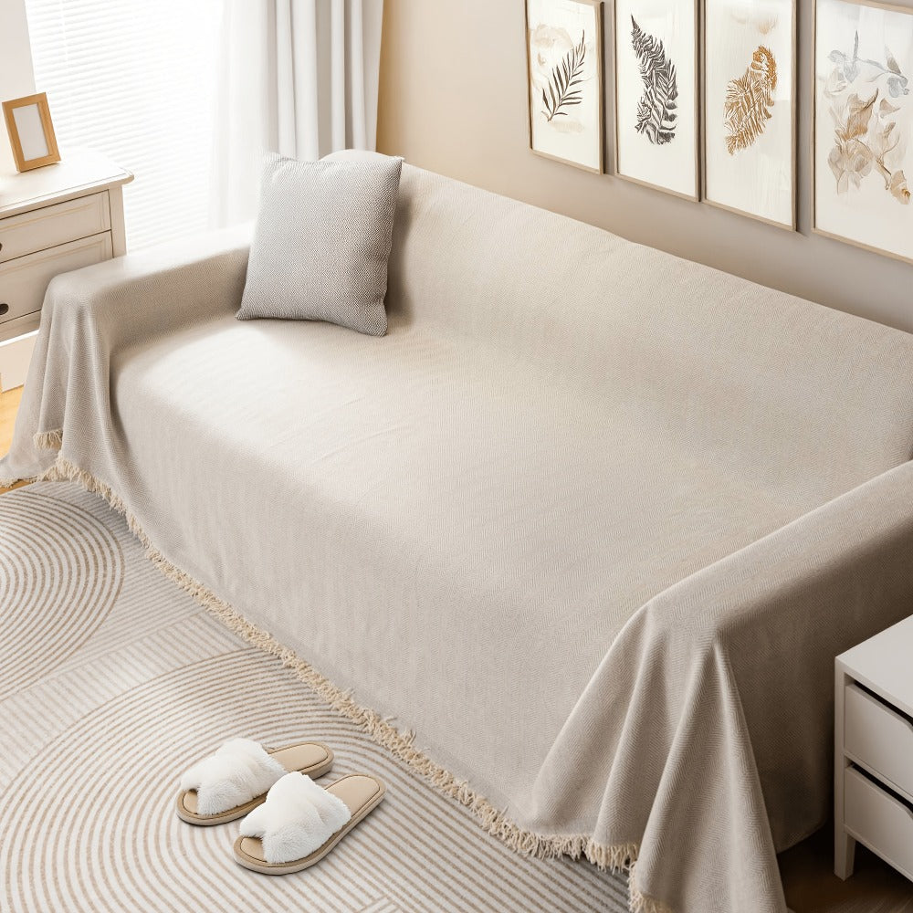 Couch Cover Throw Chenille Fringe Extra Large - Pet Friendly Scratch Proof Non-Slip Washable Polyester Sofa Protector | 3 Seat 71x102in 4 Seat 71x134in | Beige Gray Brown | Living  - product image 7
