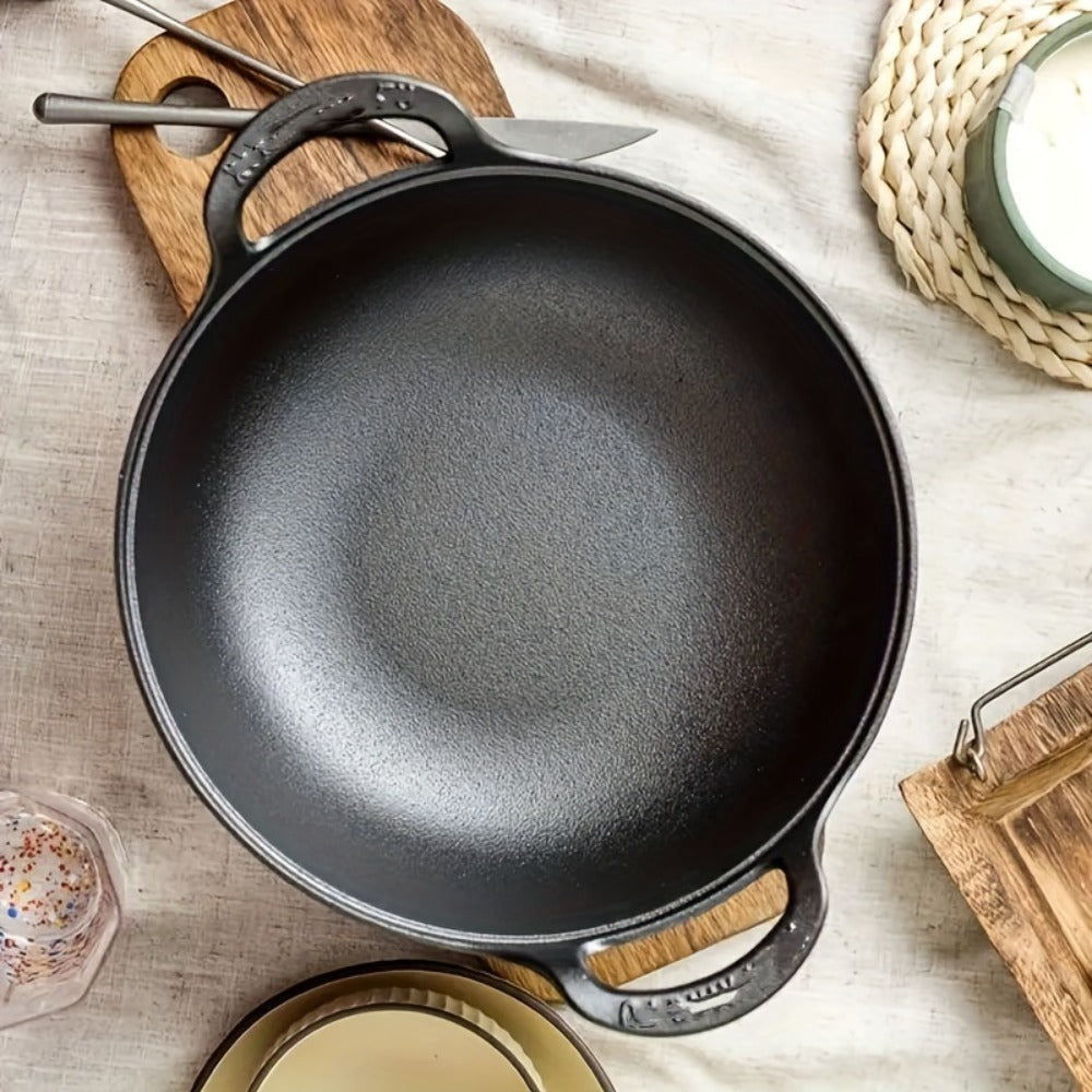 Cast Iron Wok Skillet Non-Stick Deep Stir Fry Pan with Dual Handles - Heavy Duty Uncoated Traditional Cooking Pot Multi-Size 9.84 10.62 11.81 12.59 Inch for Home Outdoor Grilling B - product image 10