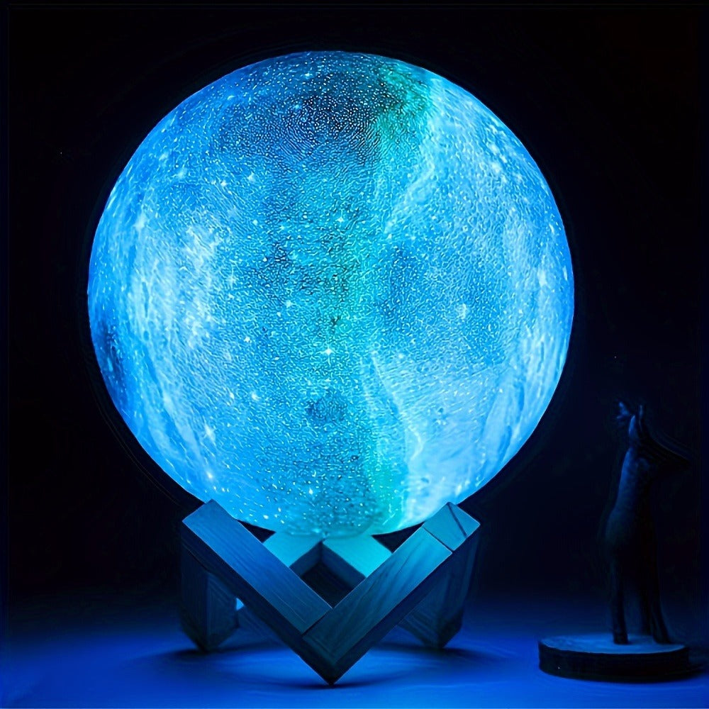 Moon Lamp 128 Colors Ball LED Night Light with Wooden Bracket, USB Plug-in, Remote Control & Infrared Sensor, 5.9 Inch Color Changing Globe Lamp for Bedroom, Living Room, Cafe, Off - product image 8