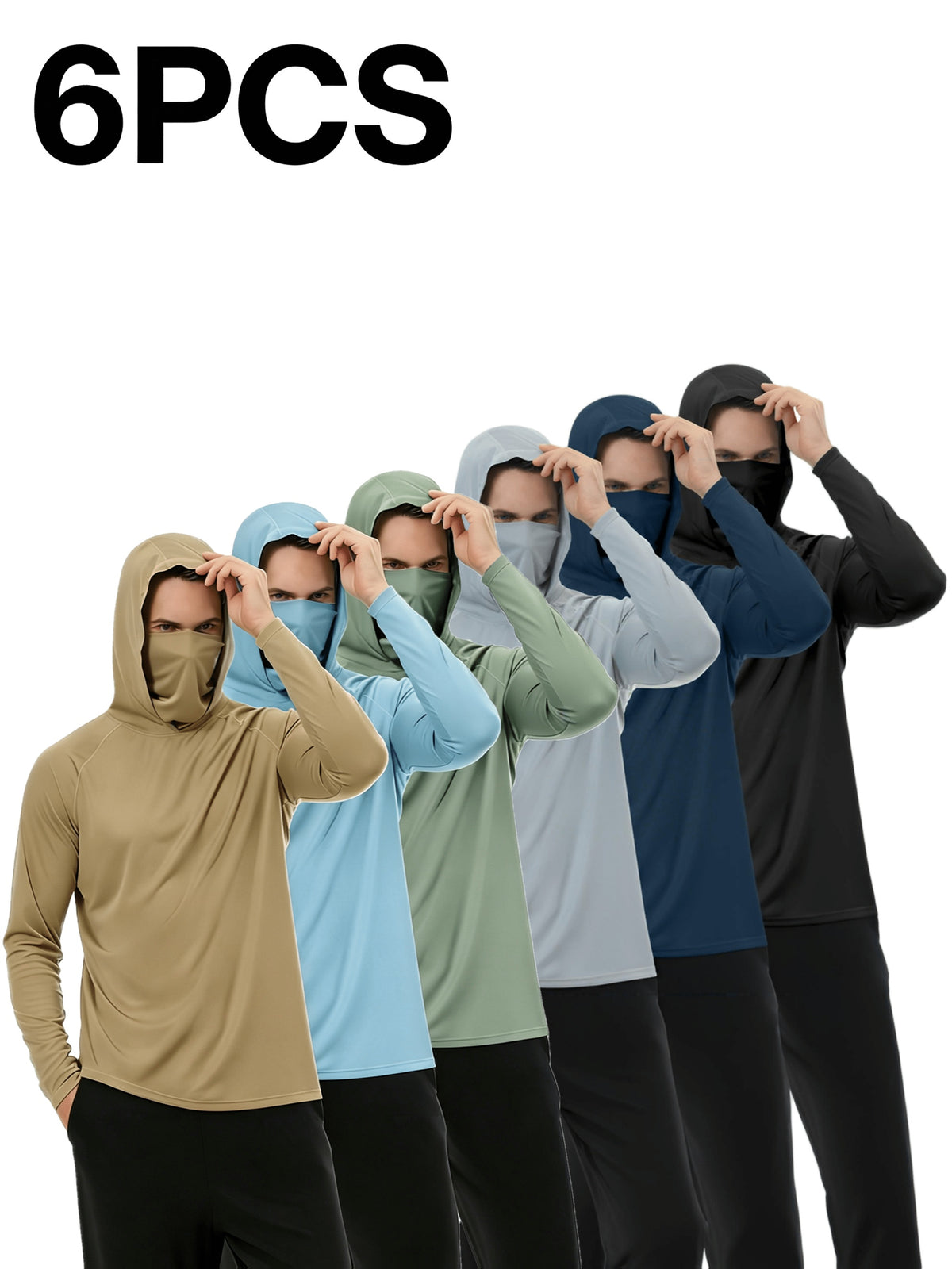 6pcs Men's Fashion Hoodie Set with Built-in Mask Trendy Style Lightweight Comfort, Quick-Dry Breathable 2026 Valentine's Day Gift - product image 16