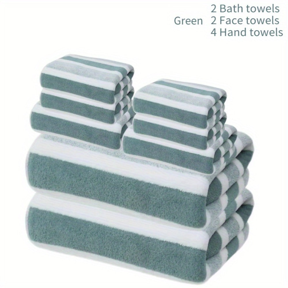 Towel Set 8 Piece Two-Color Striped - Super Absorbent Soft No Hair Loss Bath Towel Combo | 2 Bath Towels 2 Face Towels 4 Hand Towels | Grey Red Blue Green | Bathroom Family Hotel S - product image 17